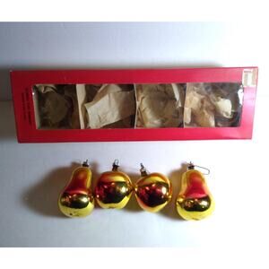 Mercury Glass Pears Apples Vintage West German Hand Blown Christmas Ornaments 4